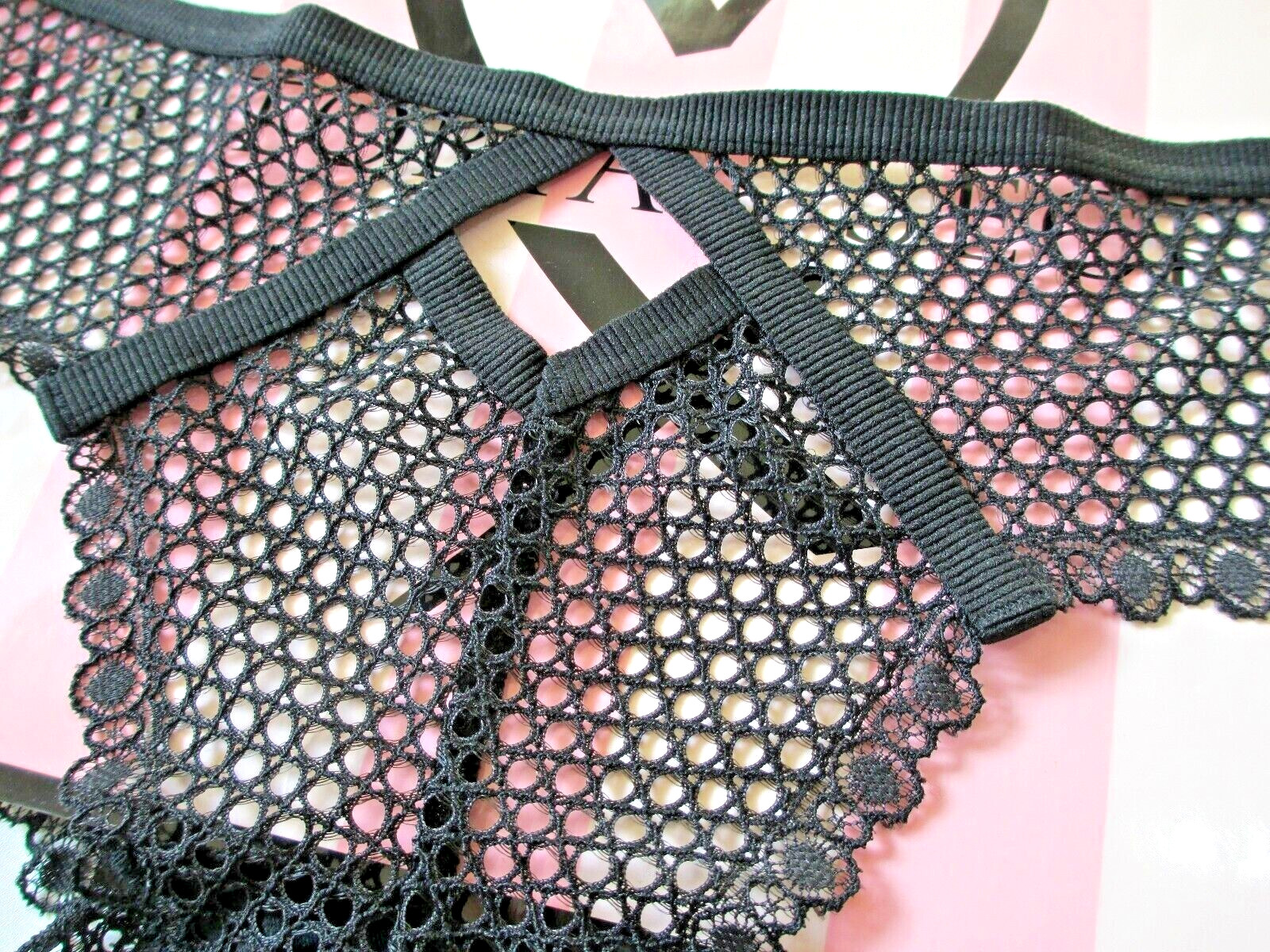 VICTORIA’S SECRET VERY SEXY Tanga Cheeky Panty M L XL Black NWOT Fishnet Lace VS