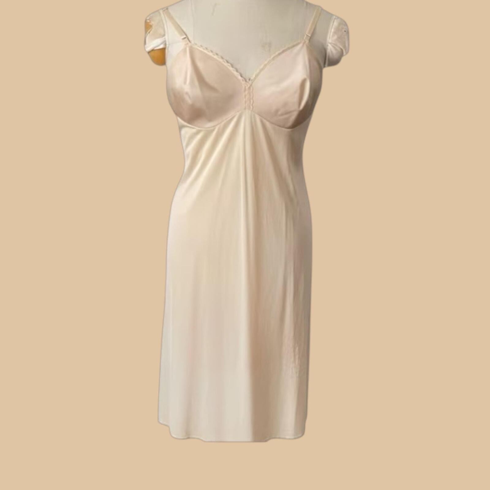 Vintage Vanity Fair Nylon Slip, Beige Lingerie Dress, Size 36