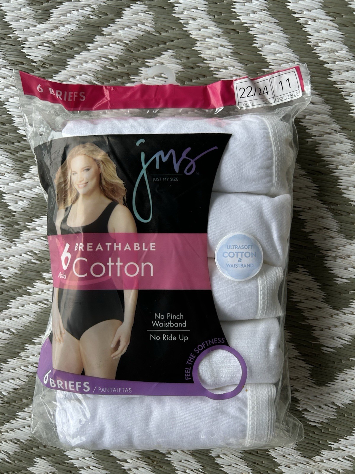 New Just My Size Women’s Breathable Cotton Briefs Six Pack, Size 11 (22/24)