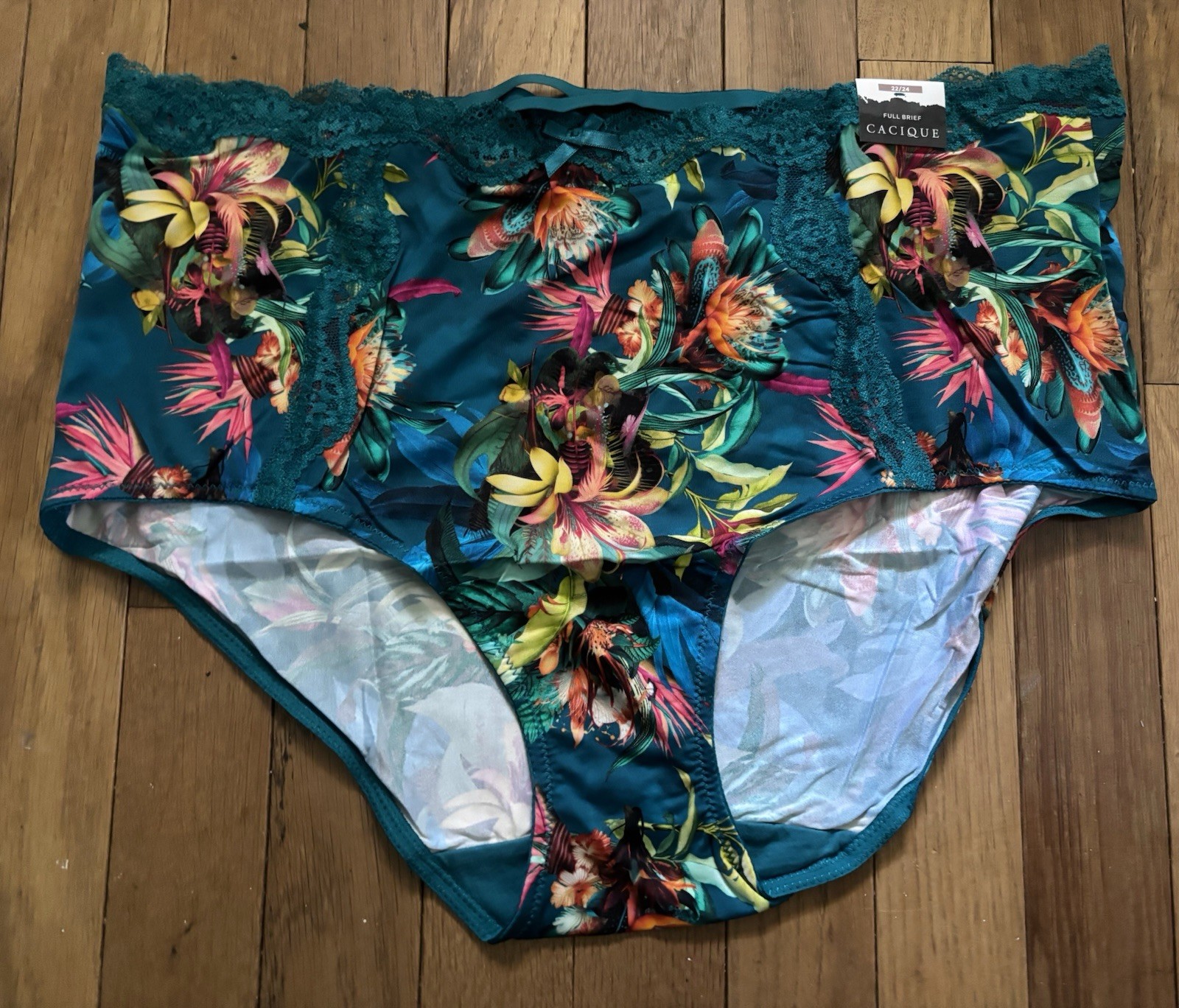 Plus Sz 22/24 Lane Bryant Cacique Lace Trim Full Brief Panty Teal Tropical Aqua