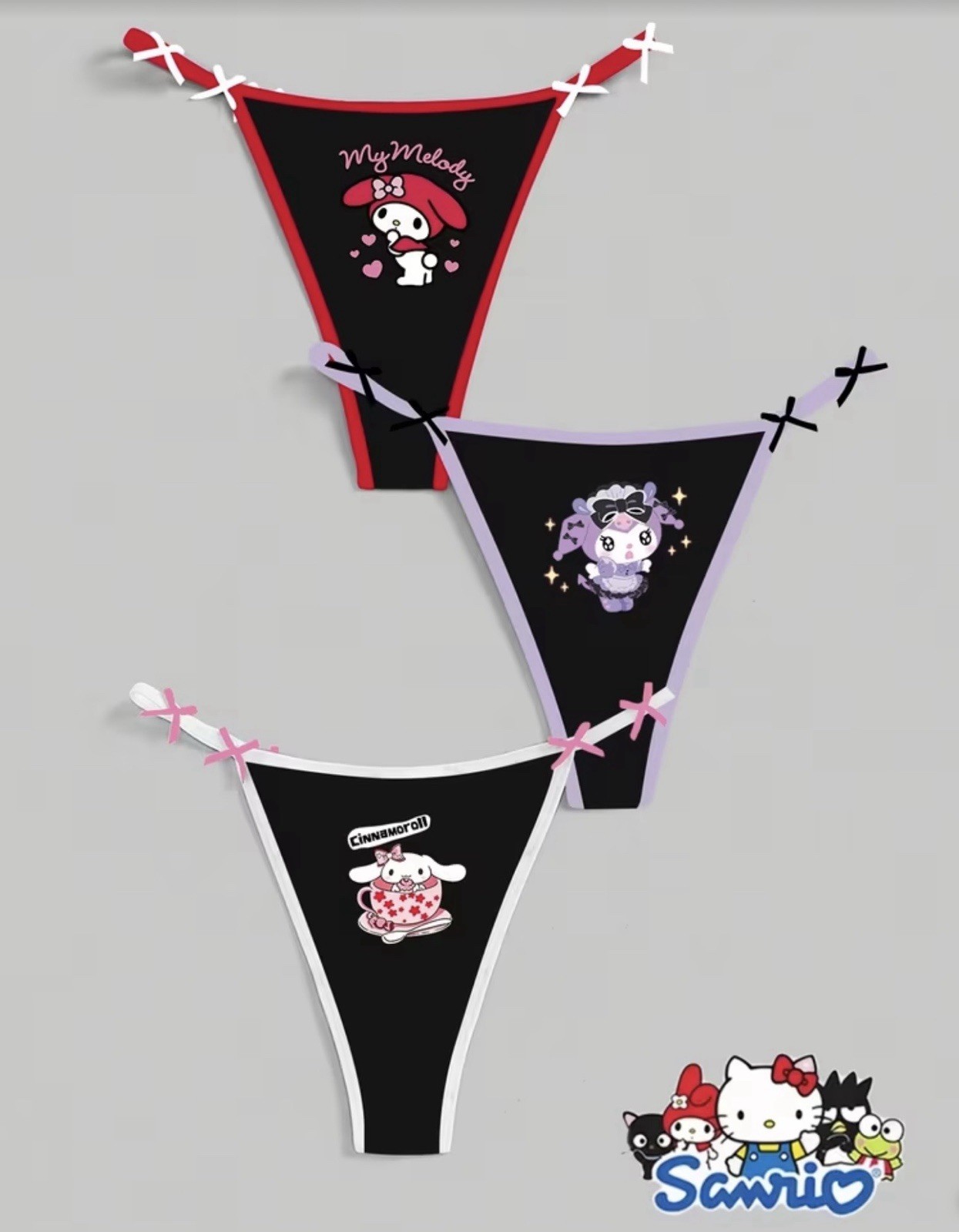 Women’s Teen Sanrio My Melody Cinnamoroll Kuromi Kawaii Thong Panties 3pk Large