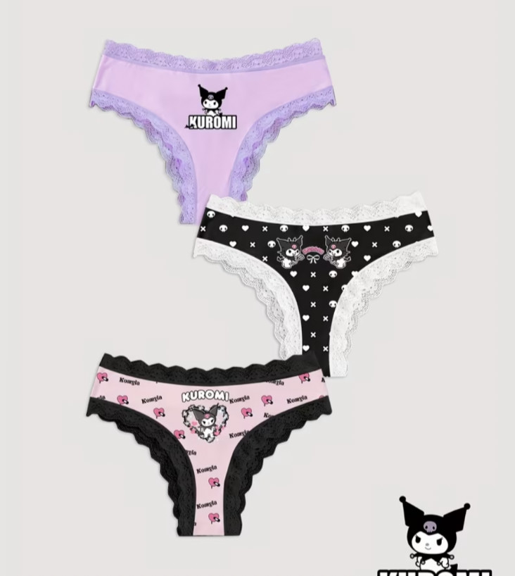 Sanrio Hello Kitty & Friends Kuromi Cartoon Kawaii Cheeky Panties L 3 pack
