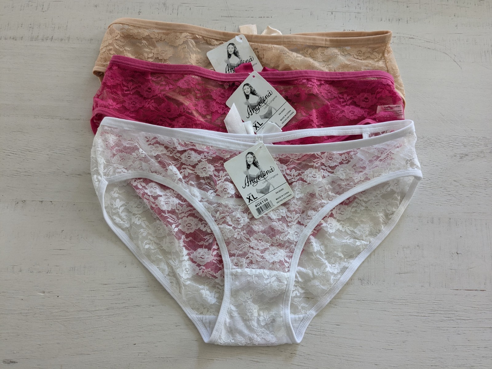 Angelina NWT Lace Panties Set Of 3 Bow Back Cut Out XL