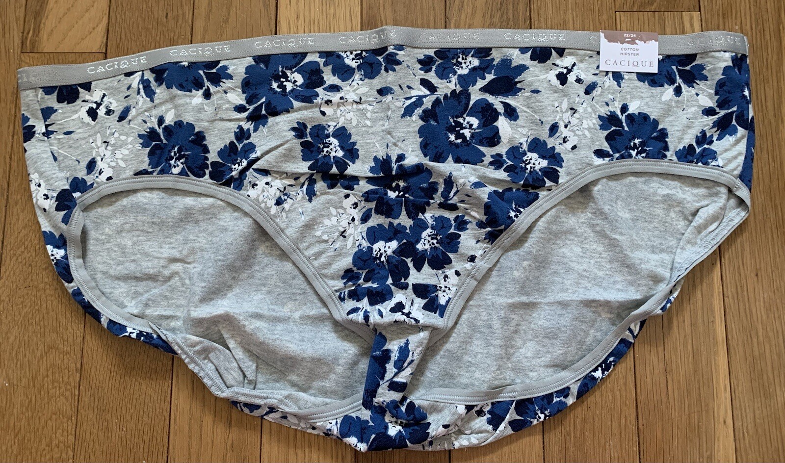 Plus Size 22/24 Lane Bryant Cacique Hipster Cotton Panty Gray Navy Blue Flower