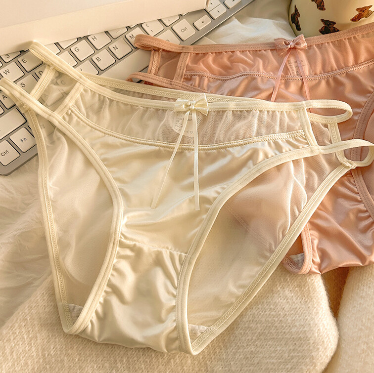 5 Packs Lot Sexy Womens Satin Panties Briefs Sheer Mesh Underwear Bow Lingeries