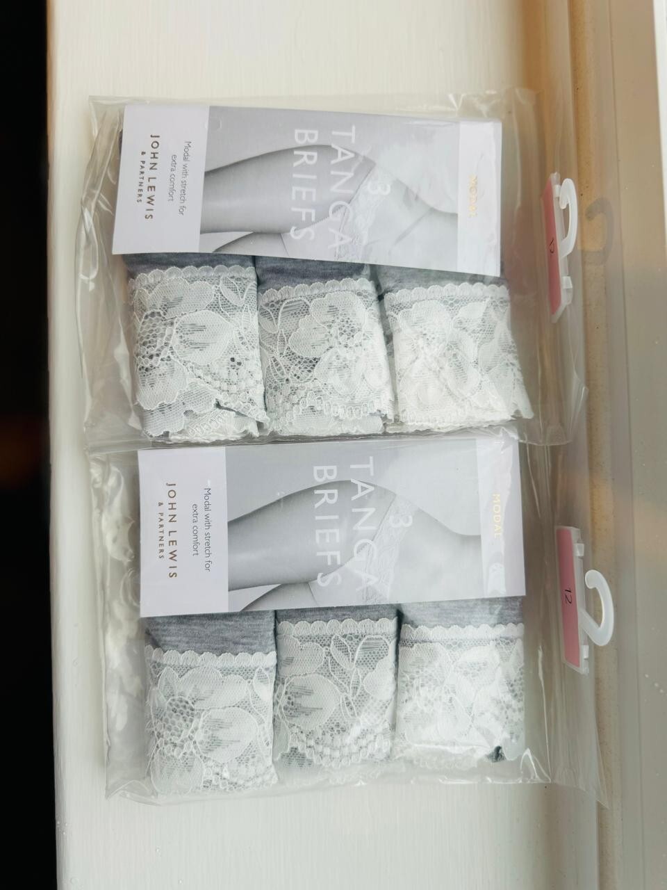 JOHN LEWIS & PARTNERS 3PK TANGA LADIES BRIEFS IN WHITE AND GREY