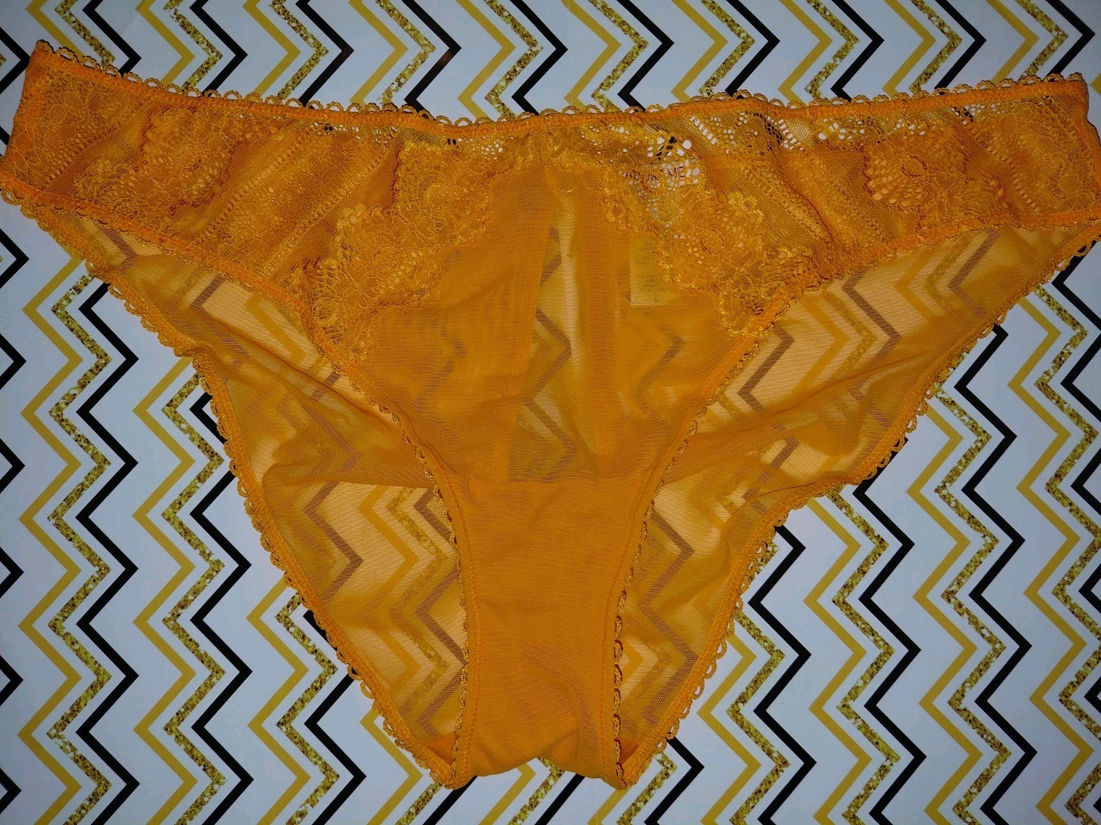 Adore Me/VS Lace & Mesh Ouvert Panty NEW Large Orange