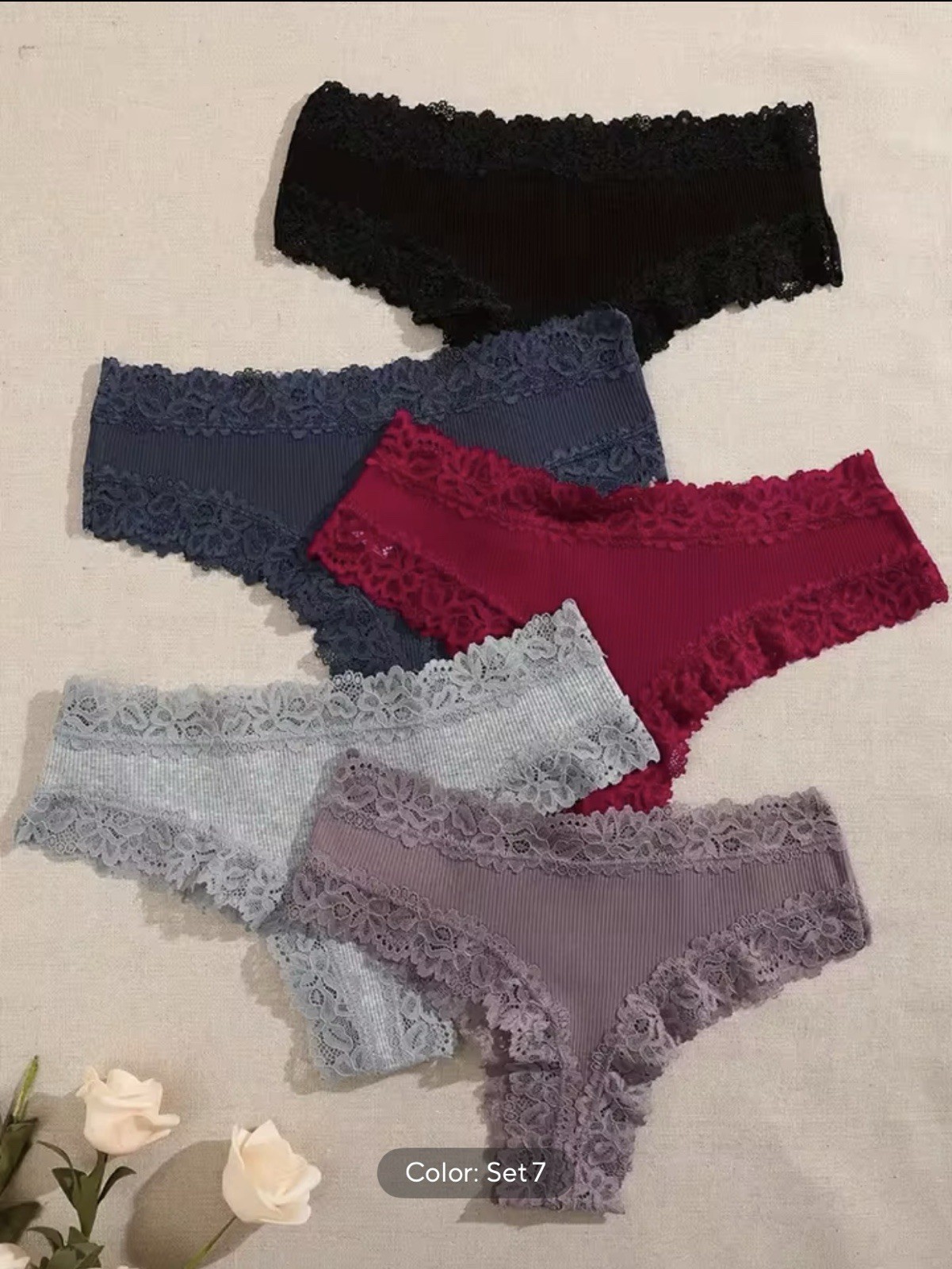 Women’s Cotton Lace Hipster Panties 5 Pack–Soft Stretch Briefs Underwear Bundle