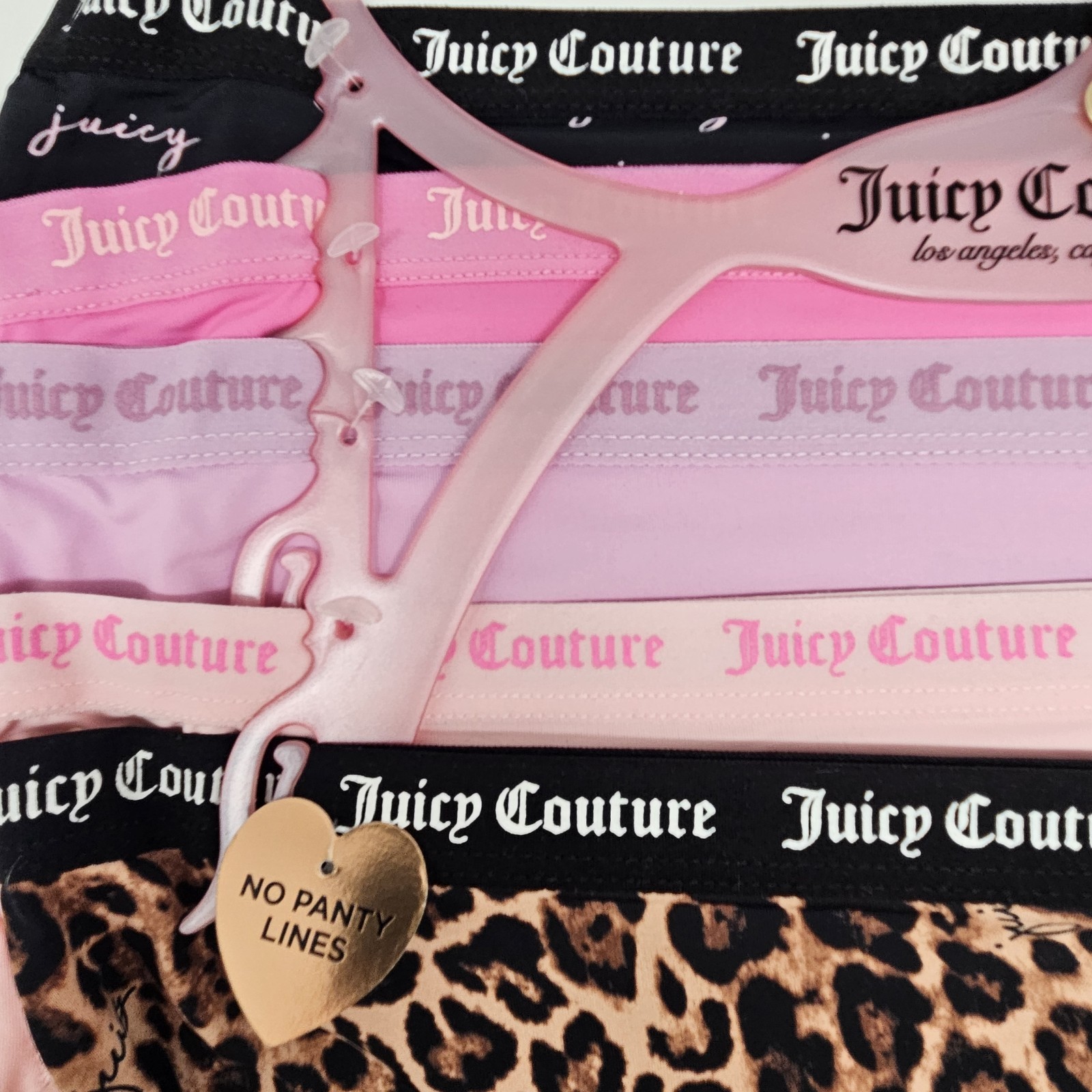 5 Pack JUICY COUTURE Women’s M L XL No Panty Lines Logo Panties Black Pink Beige