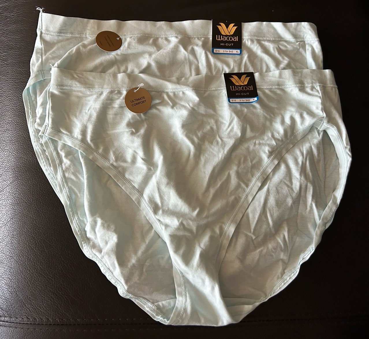 New Wacoal 879362 Understated Cotton, Hi Cut Panty Mint Green Size XL 2 Pairs