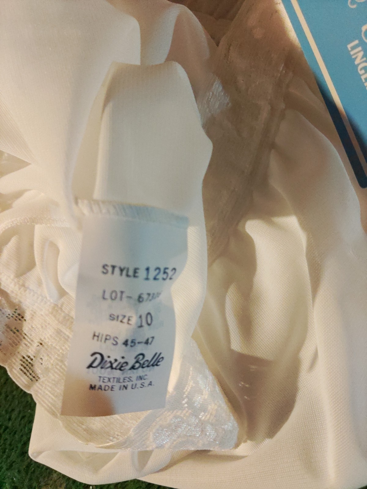 Dixie Belle Nylon Brief Panty Lace Waist Semi Sheer White #1252 Size 10 New