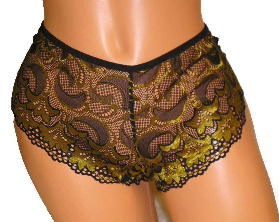 Black Gold Lace Heart Accent Strap Back Panties Lingerie, 3X Adult Gift