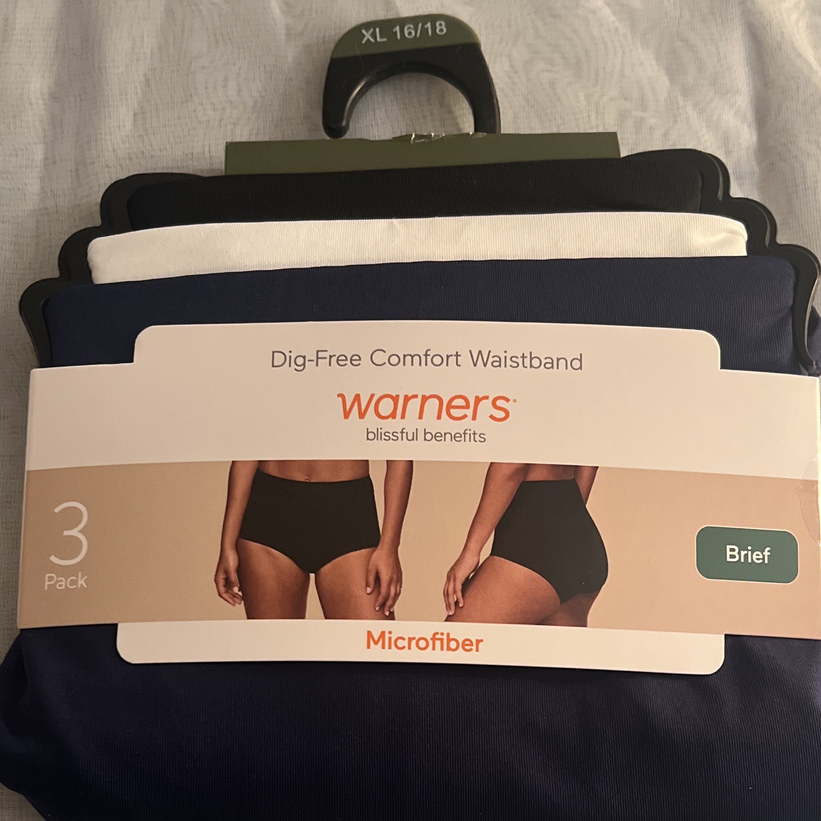 Warner’s Dig-Free Comfort Waistband Microfiber Brief Panties 3 Pack XL Multi