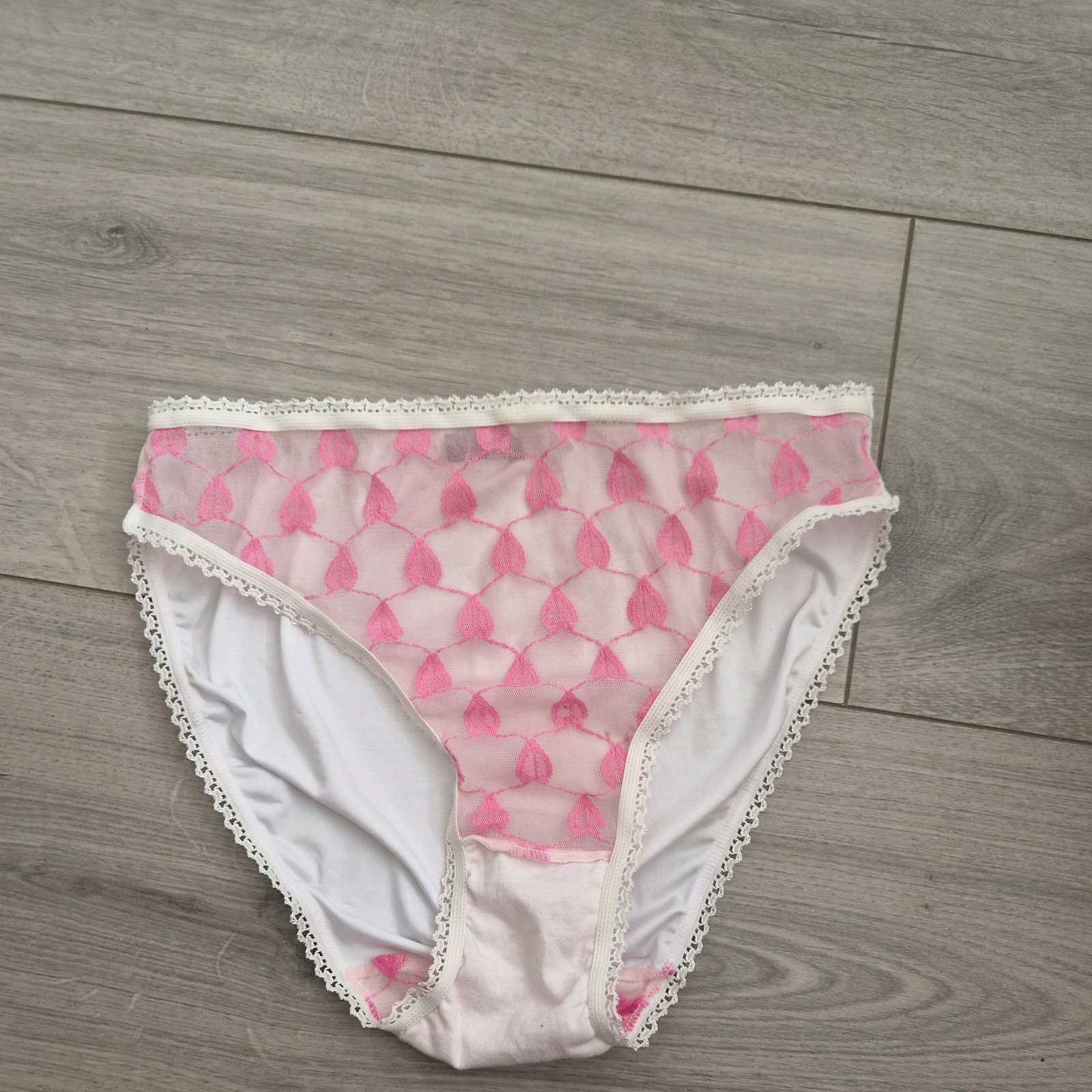 BNWOT Secrets White & Pink Extra Sheer Embroidered Front High Cut Briefs Sz 6-8