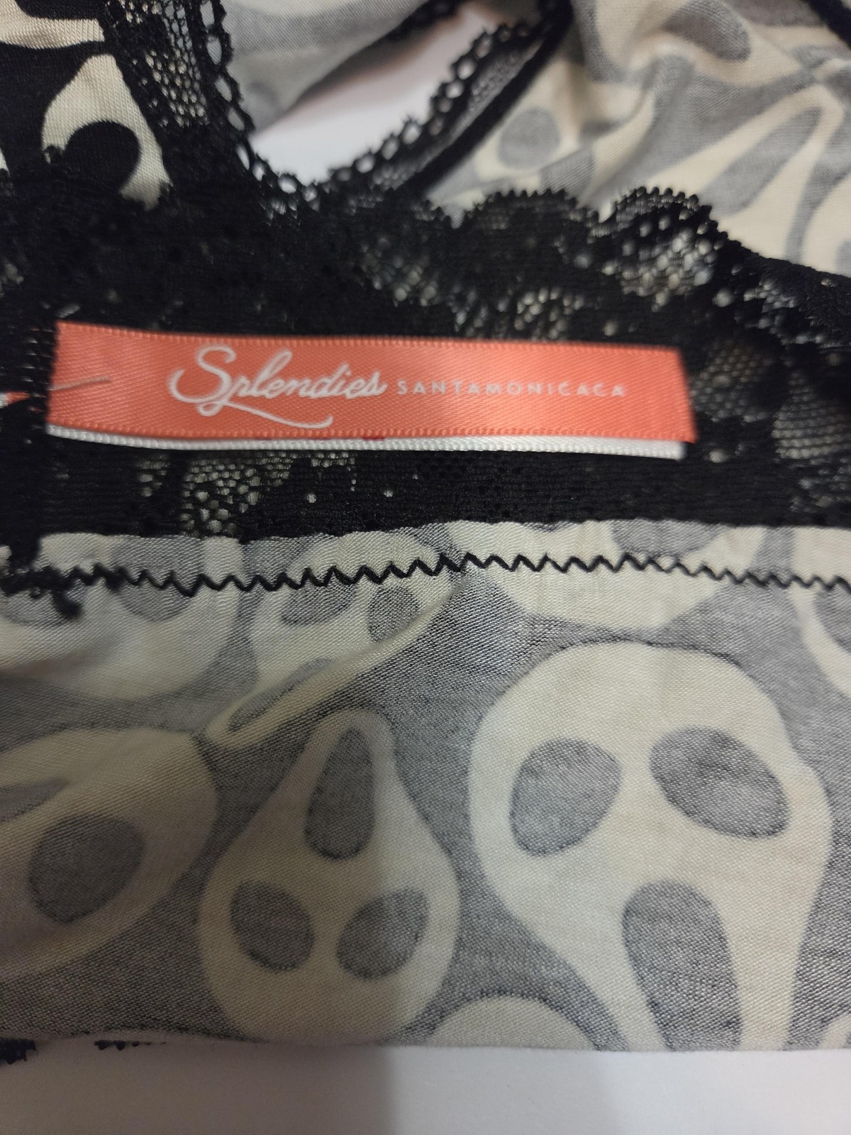 Splendies Panties Womens Large Black Ghost Print Lace Bikini Briefs Halloween