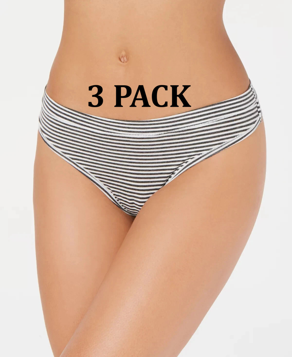 Alfani X7053 Women’s 3 Pack Ultra Soft Mix-and-Match Thong Panty Grey Stripe L