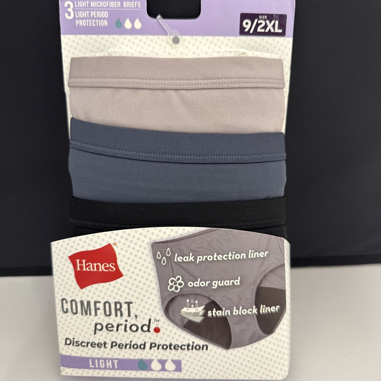 Hanes Women’s Comfort, Period Light Protection Briefs – Size 9 / 2XL – New
