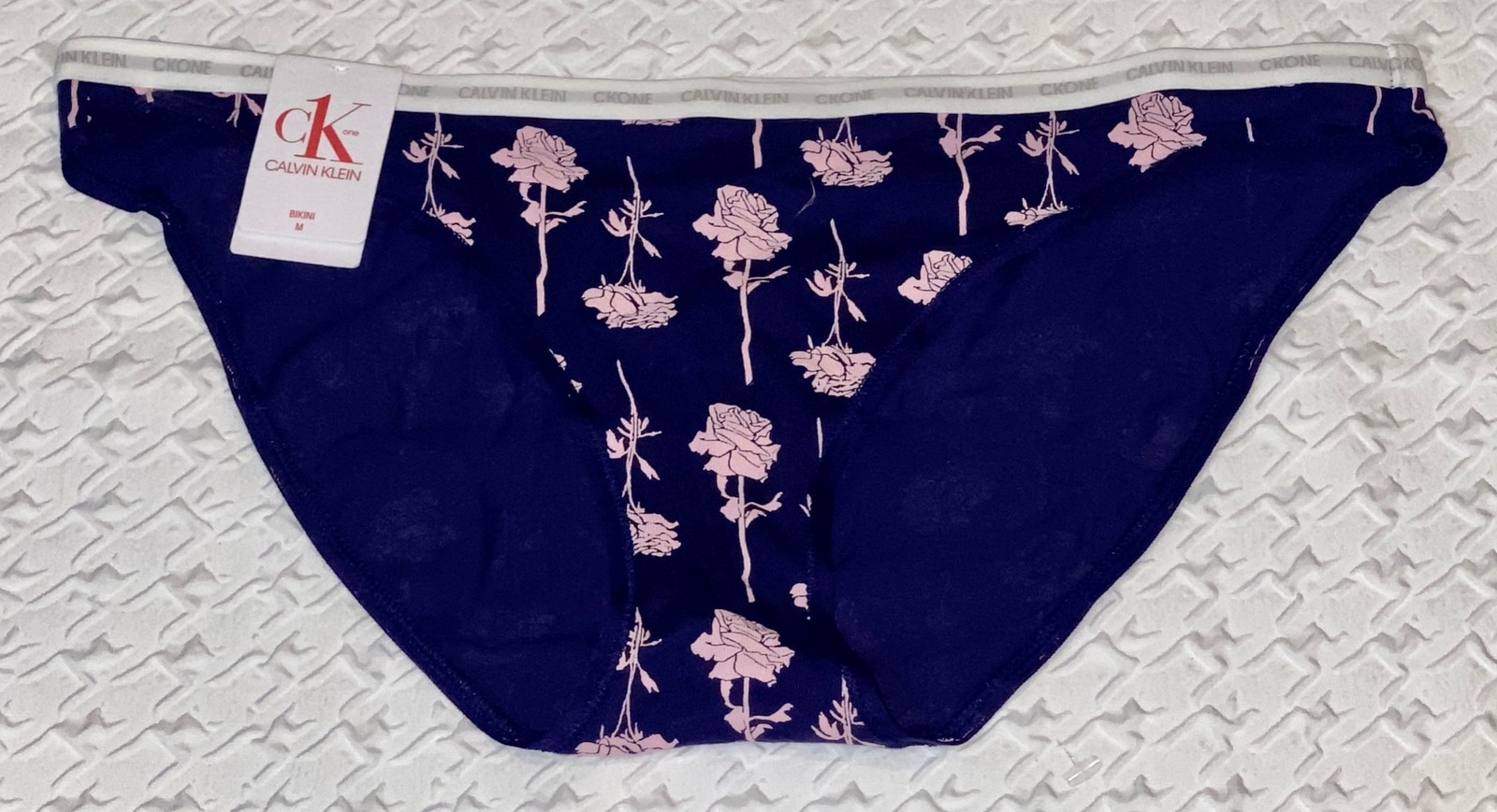 CALVIN KLEIN CK One Cotton Navy Blue Pink Floral Bikini Panty NEW Womens Sz M 6
