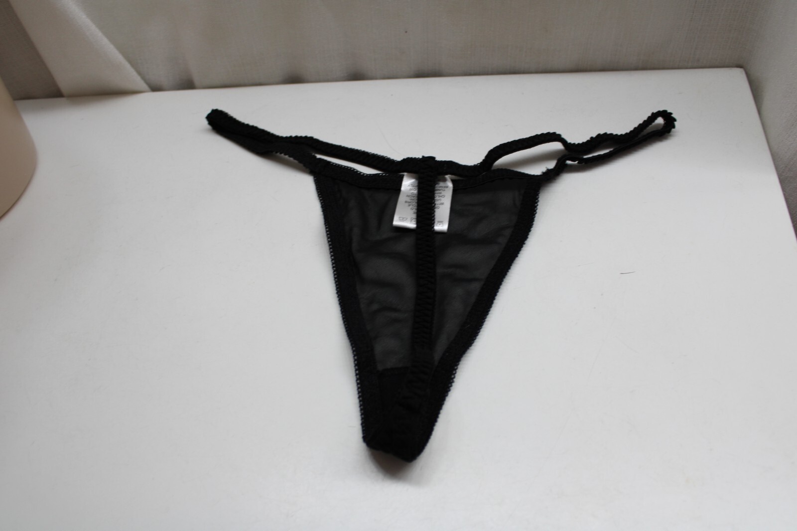 Black 100% Polyester High Leg V-string Sexy sheer mesh Thong Panty M