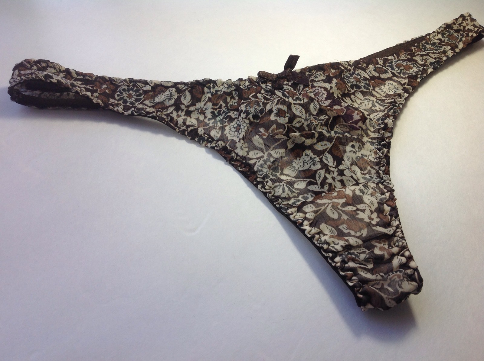 Women Panties,Thongs “Sophie&me” Size Medium Brown Floral Delicate