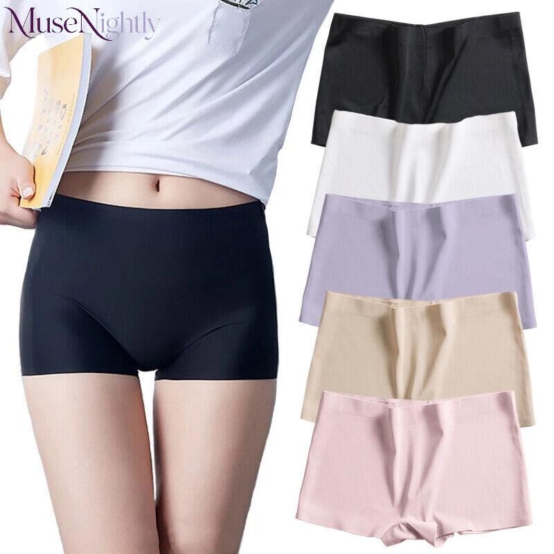 3 or 5 Pack Seamless Ice Silky Boxer Shorts Panties Womens Boy Shorts Underwear