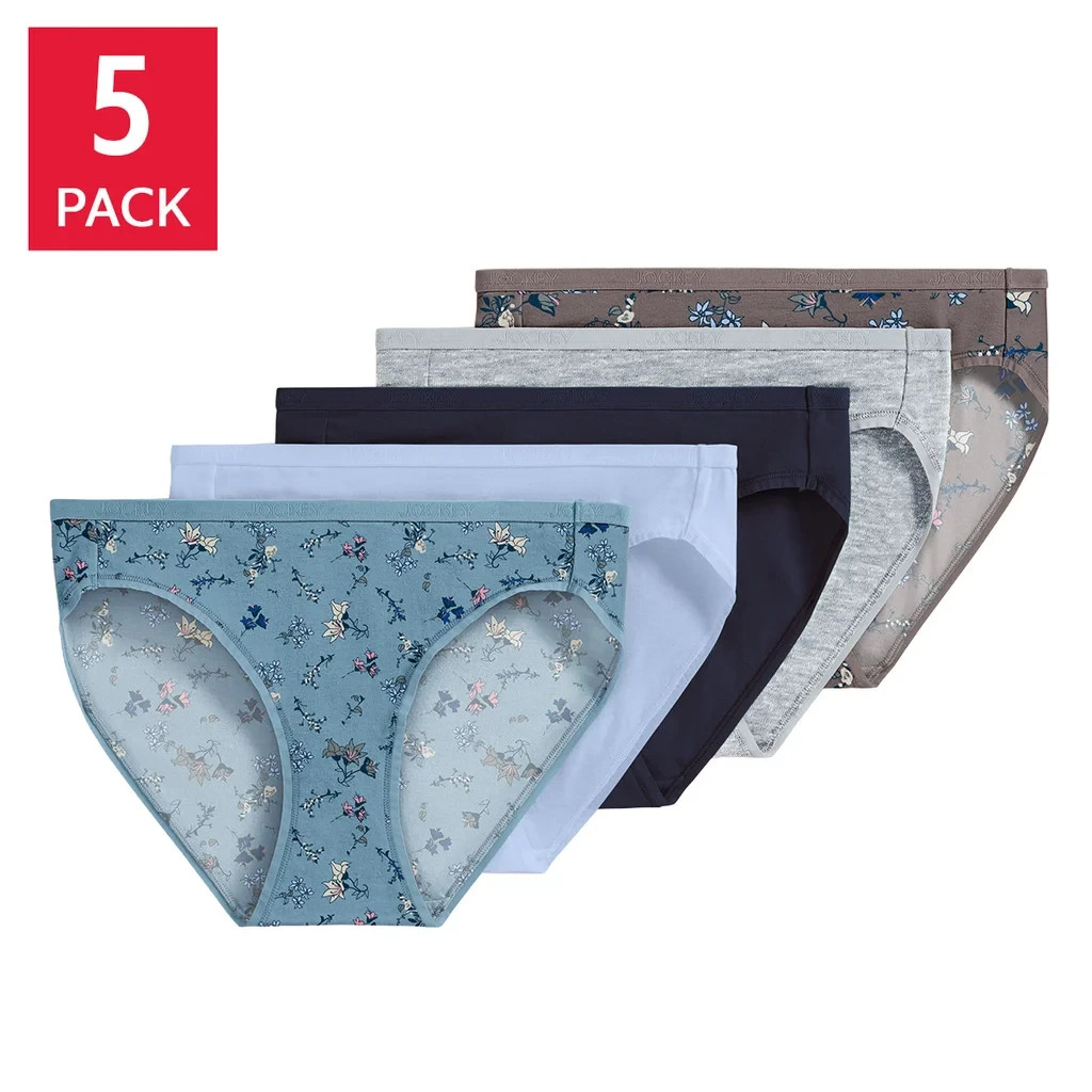 Jockey Women’s Organic Cotton Stretch Bikini 5-Pack, S- M- L- XL- New