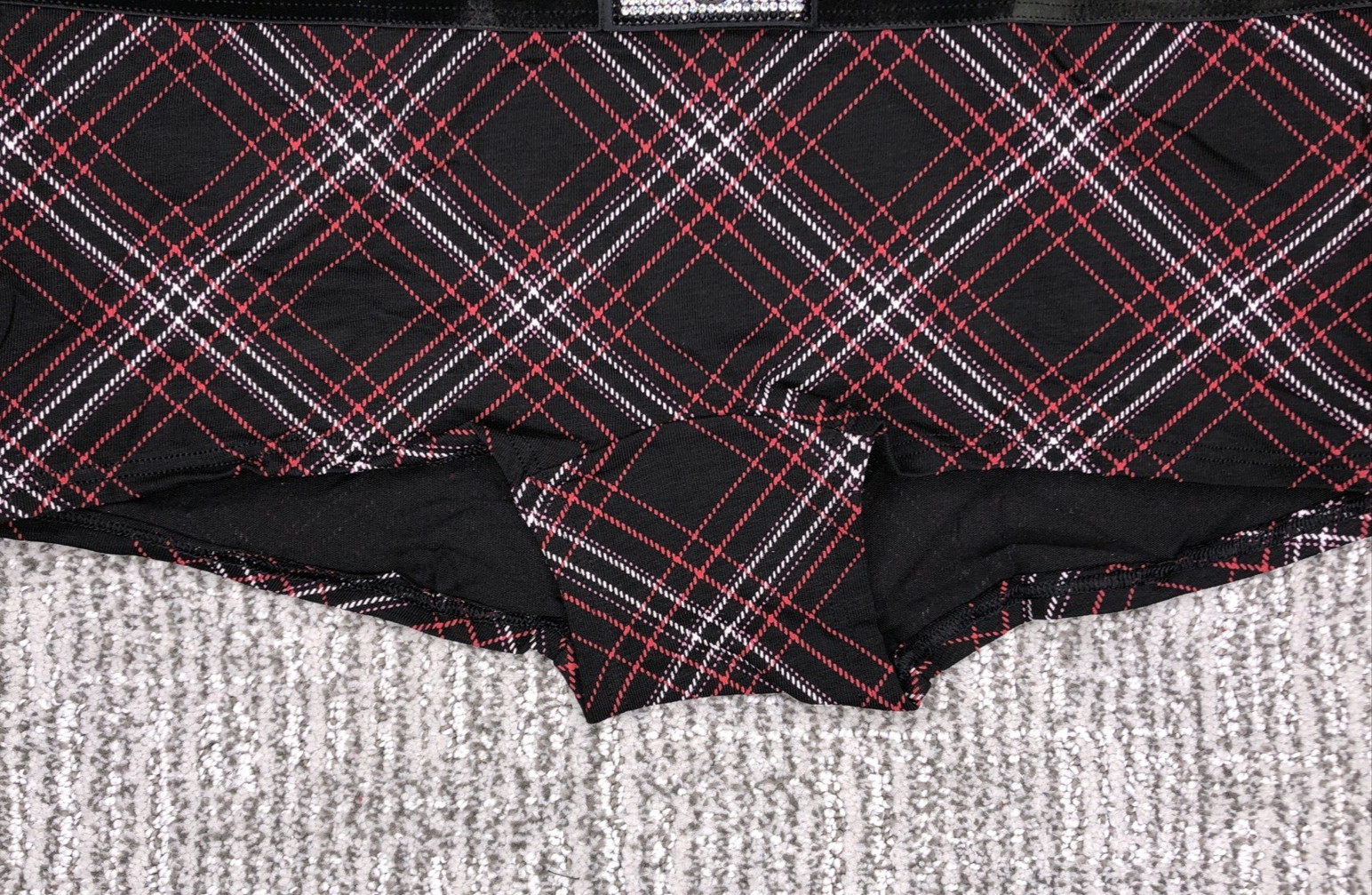 Victoria’s Secret NWT XL Black Plaid Shine Patch Boyshort Panty Logo Rhinestone