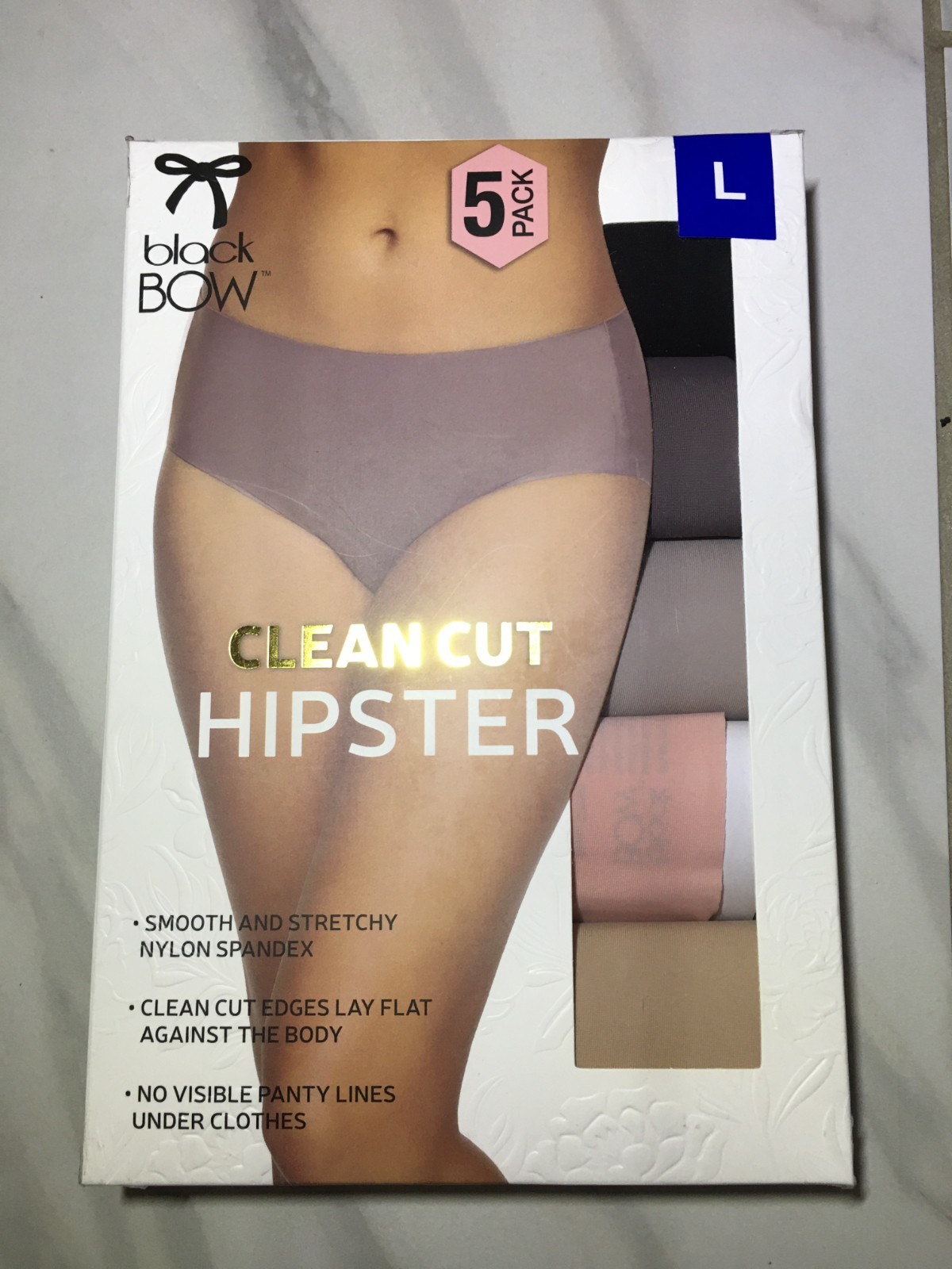 Black Bow, 5-Pack Women Clean Cut Hipster, Size XL, Underwear, MultiColors New