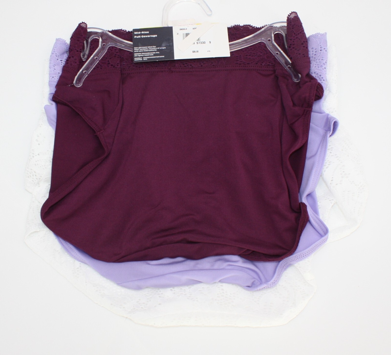 NWT set of 3 MAIDENFORM perfect fit HIPSTER panties LACE WHITE LILAC WINE