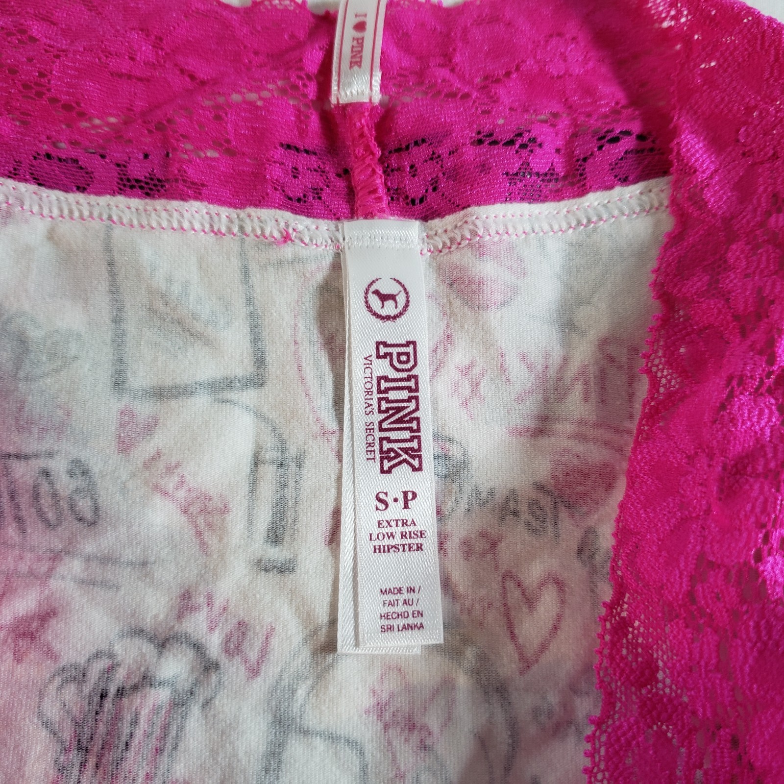 Victoria’s Secret PINK Extra Low Rise Hipster Small White Graffiti TIGHT END