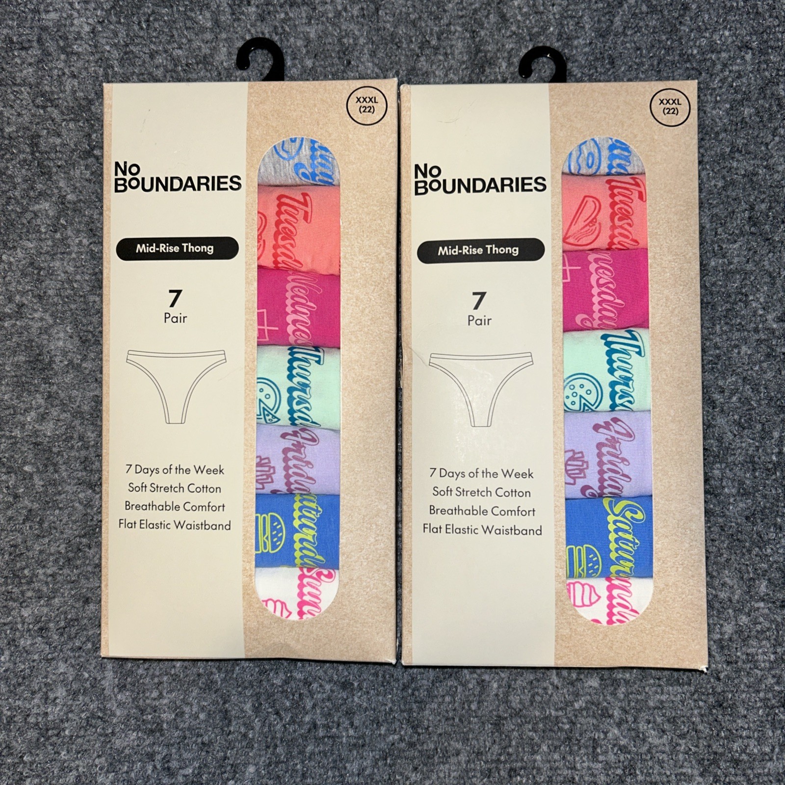 2 x No Boundaries XXXL/3X Mid-Rise Thong Panties 7 Pair Days Week New 14 Total