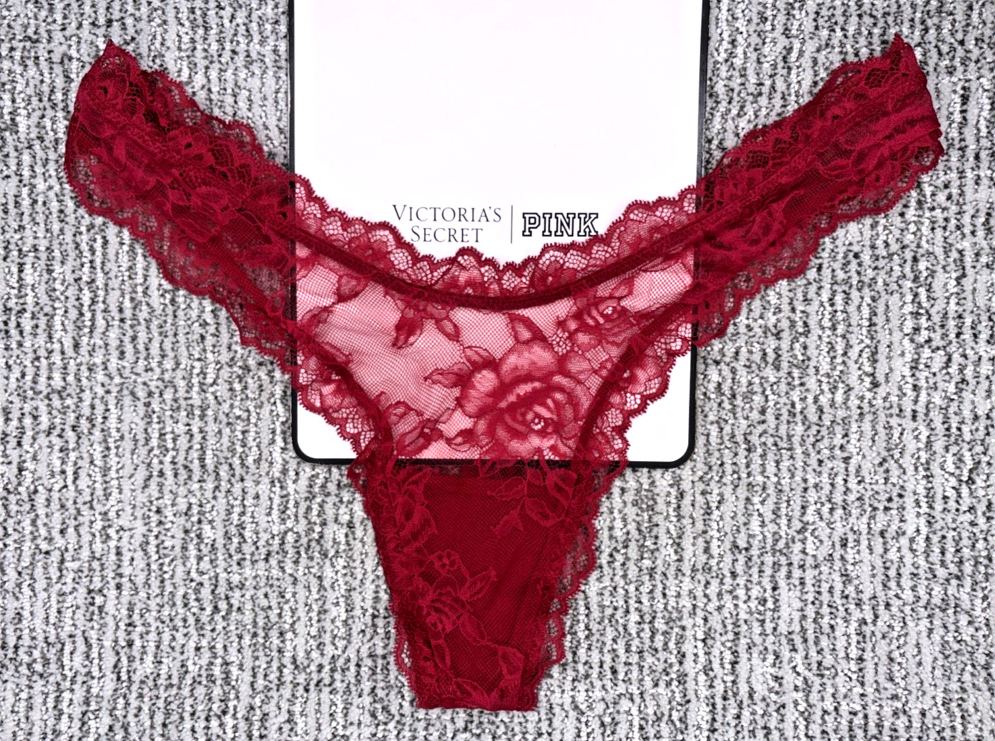 Victoria’s Secret Very Sexy NWT Medium Red Rose Lace High Leg Thong Panty Sheer