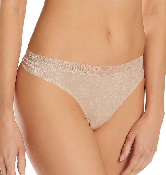 Dkny Women’s Glisten & Gloss Thong Underwear, Latte, Large
