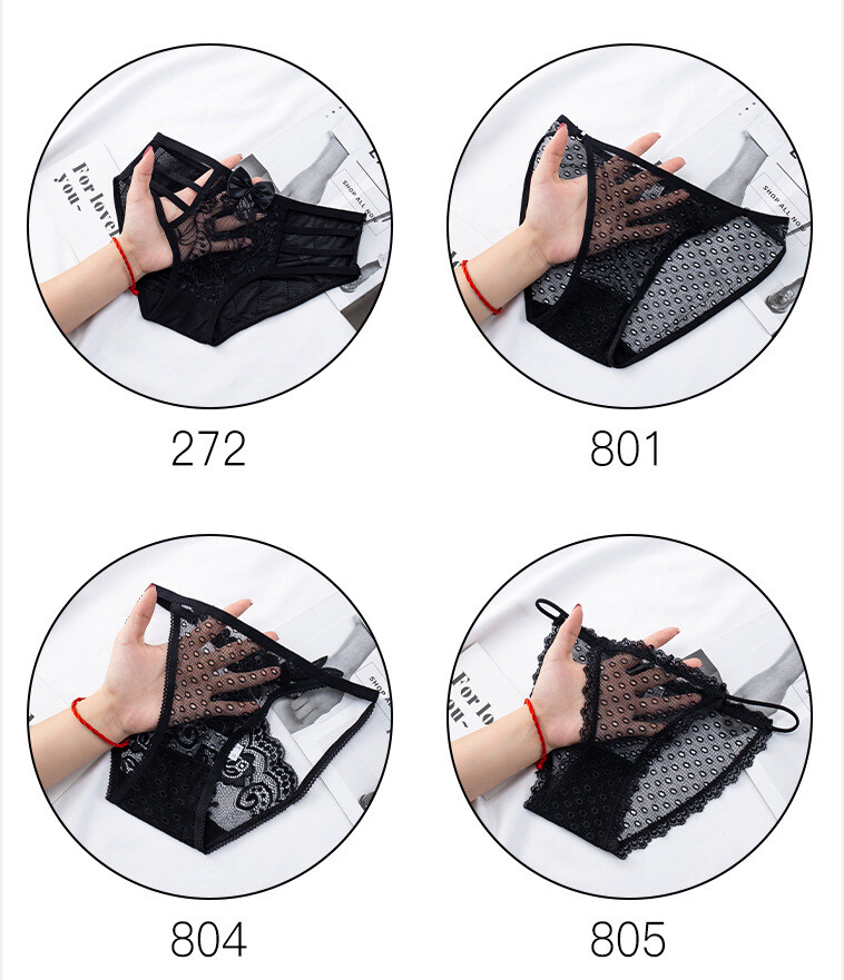 15 Types Women Sexy Black Lace Underpants Girl Mesh Gauze Breathe Briefs Panties