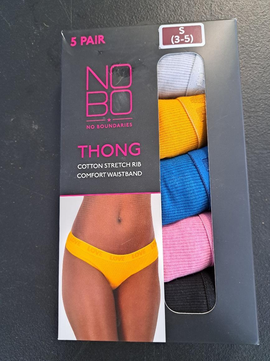 NOBO No Boundaries Womens Cotton Stretch Rib THONG, Sz SM & L, Colors Vary – New