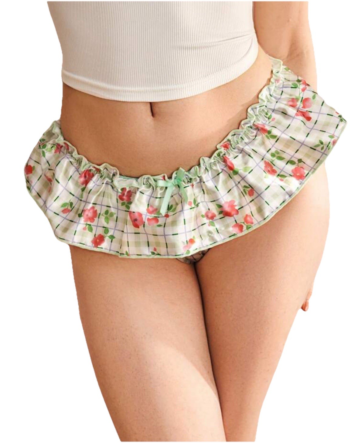 Romantic Floral Ruffle Coquette Thong Low Rise Booty Panty M Cottagecore Cosplay