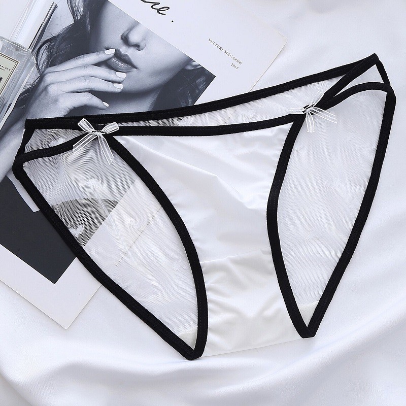 Womens Sexy Panties Satin Briefs Sheer Nylon Ladies Underwear Mesh Tie Bow