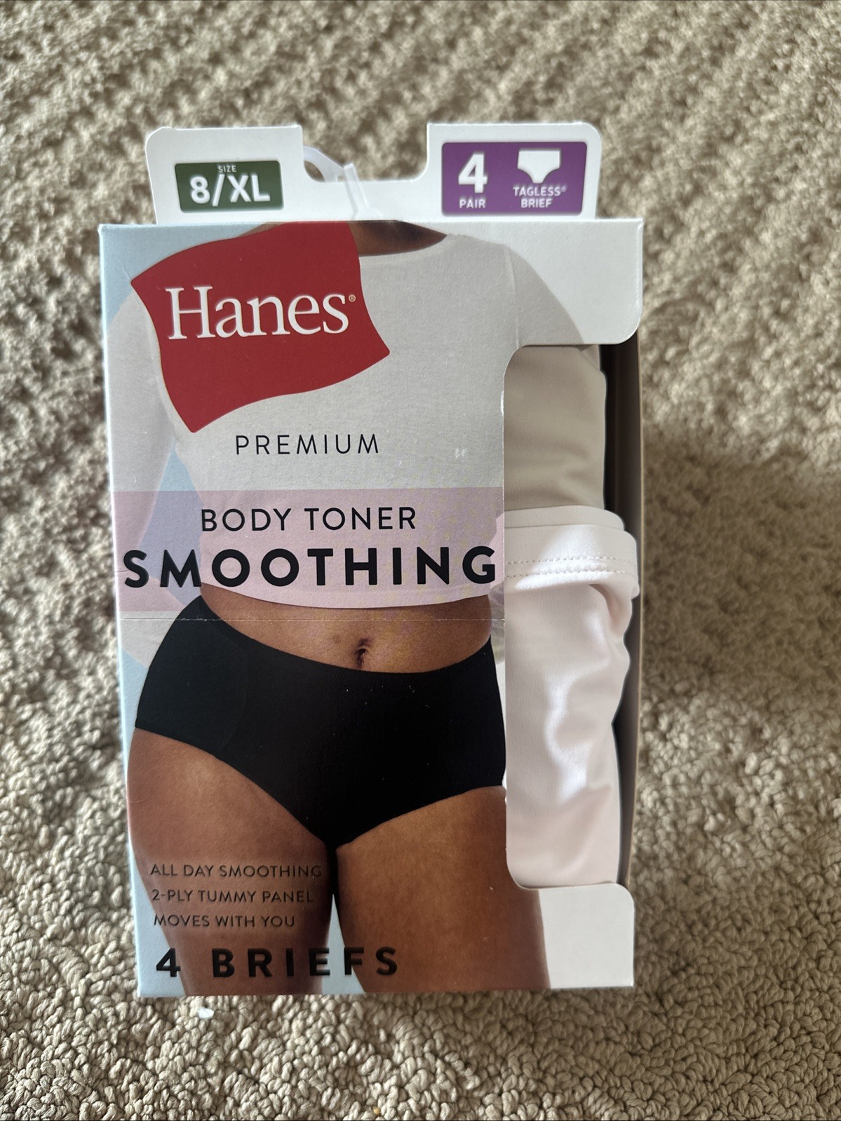 NWT Hanes Premium 4 Pack Body Toner Smoothing Brief Panties Size 8/XL