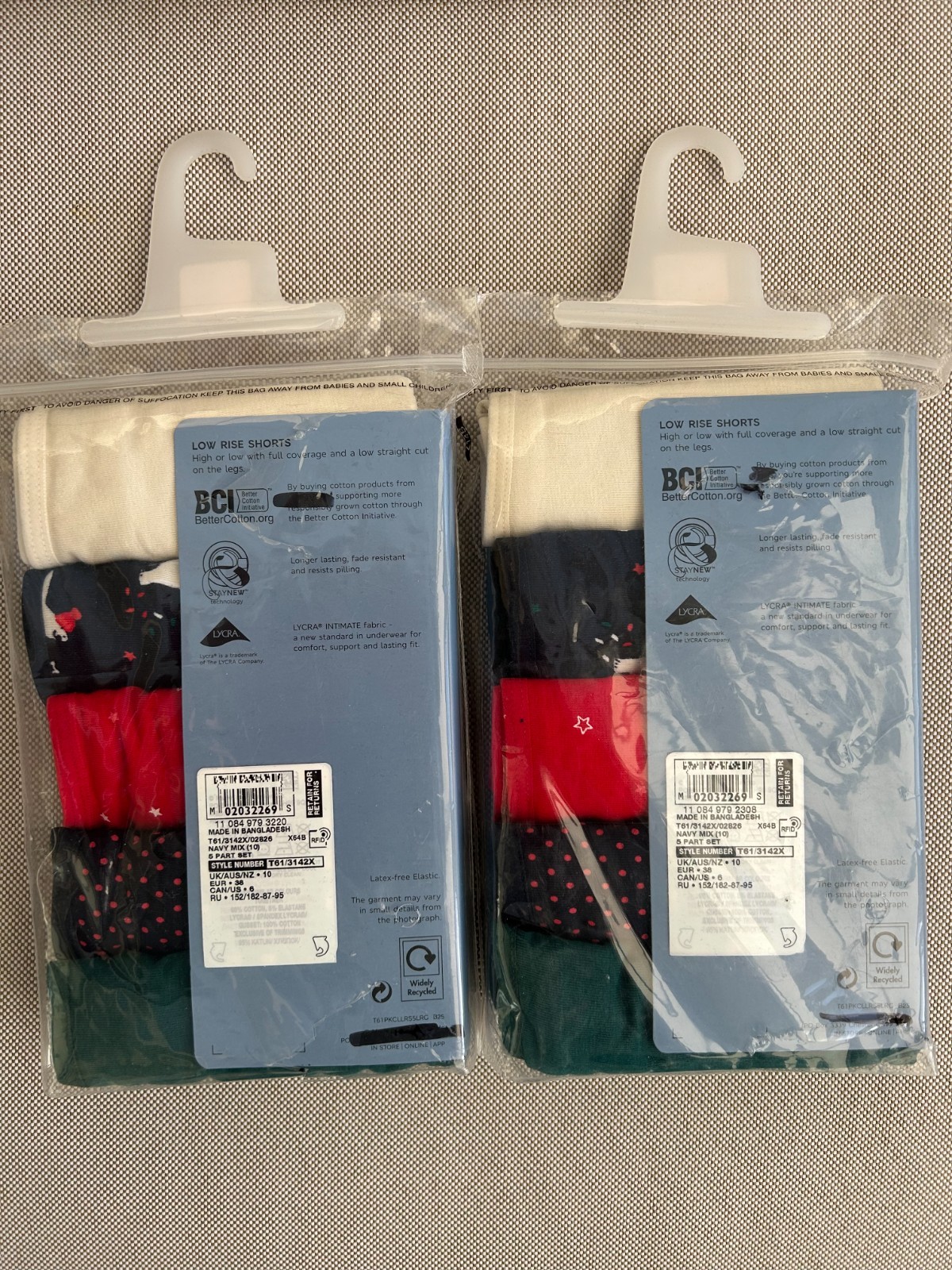 Ex Marks & Spencer Cotton Lycra Low Rise Shorts Knickers Brief 2x 5 Pack Size 10