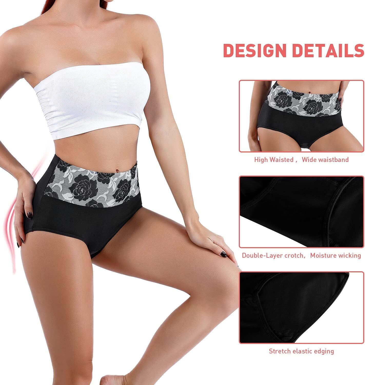 5Pack Womens High Waist Underwear Tummy Control briefs,Postpartum Cotton Panties