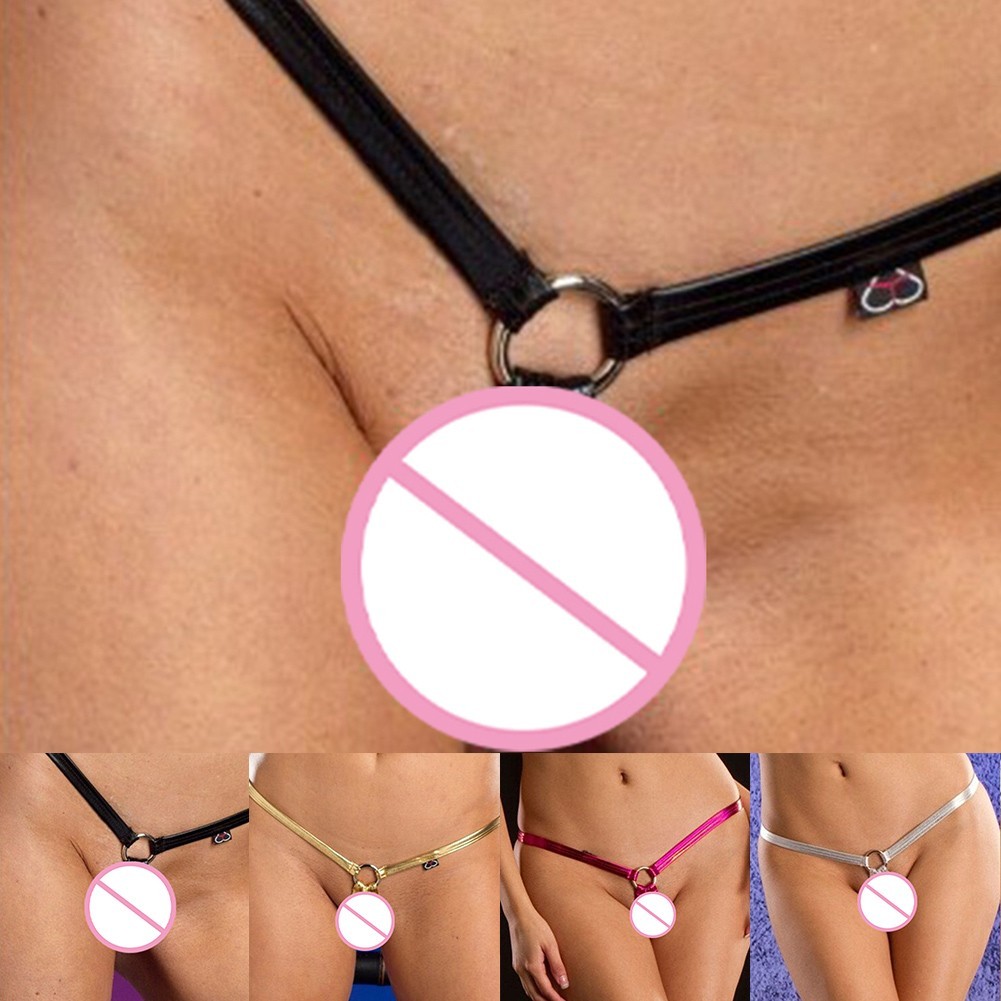 Elegant Womens Crotchless Underwear Thin Straps in Patent Leather Style