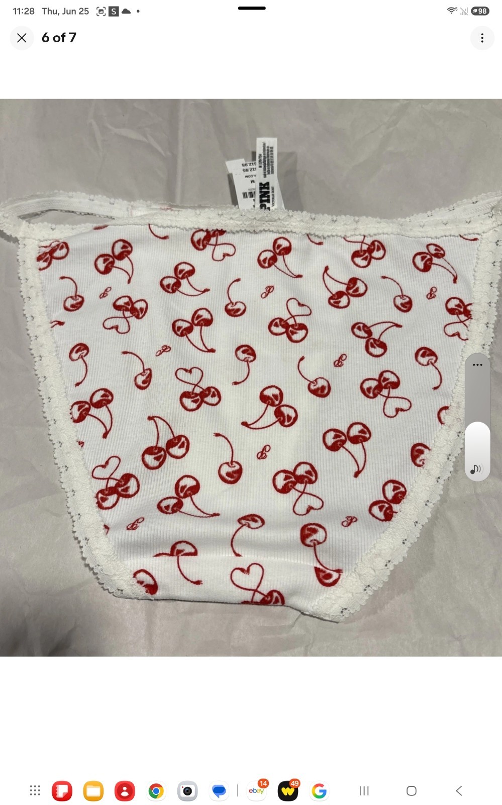 VICTORIA’S SECRET PINK Cotton String Bikini Panty Med White Red Cherries VS New