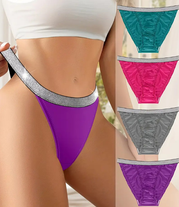 4 Pack Liquid Satin Panty Hot Sexy Naughty Slippery Glitter Strap Size L 🔥