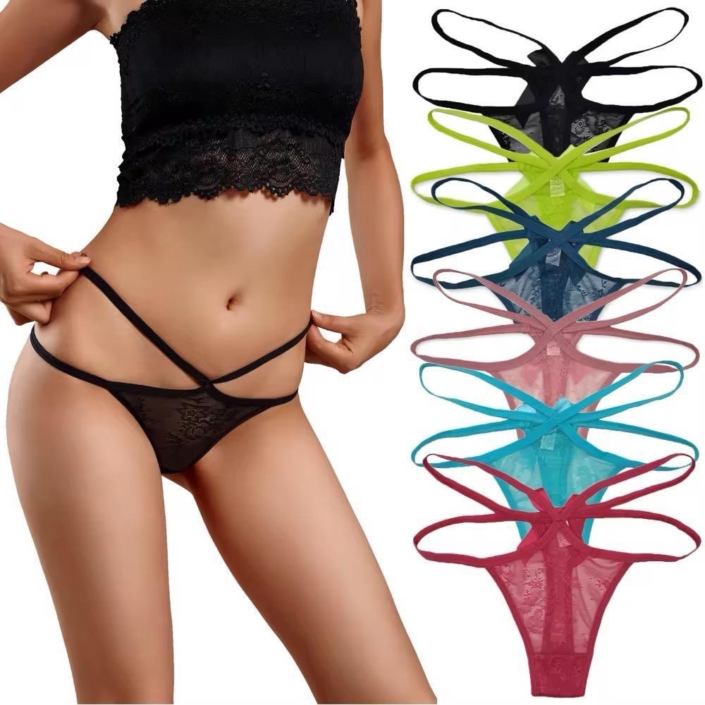 Women’s Love Logo Strap Thong/String Panties 6 Pack Multicolor Stretch M