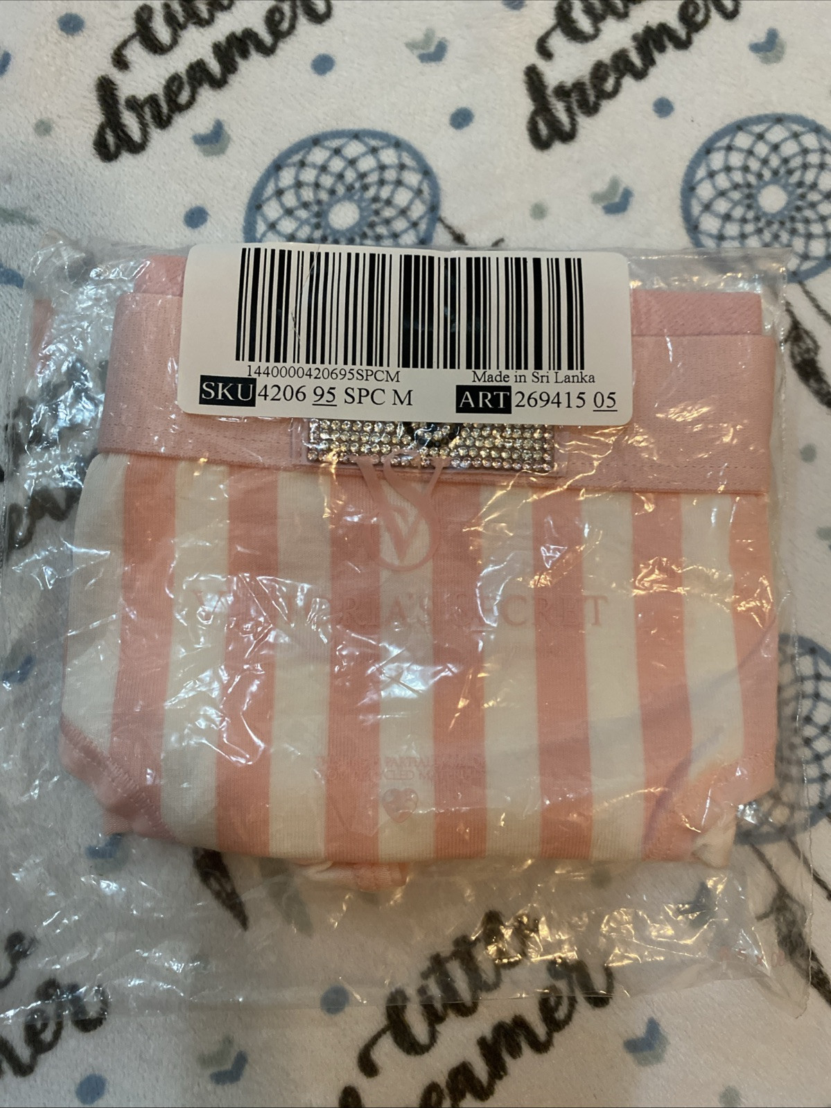 Victoria’s Secret SHINE PATCH Logo Cotton Hiphugger Panty Iconic Pink Stripe, M