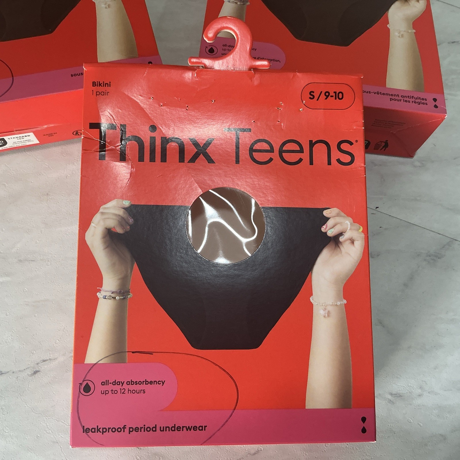 Thinx Teens Bikini Leakproof 12 Hr. Period Underwear 2-Black 1-Stars Sm9-10 READ