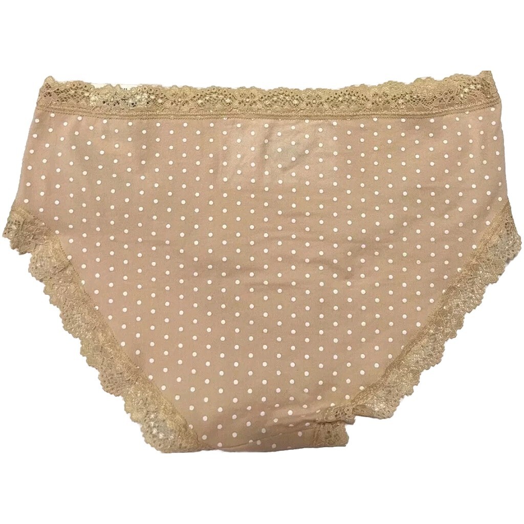 JENNI Women’s Lace Trim Hipster Underwear Chai (Beige) With Dots Size Small