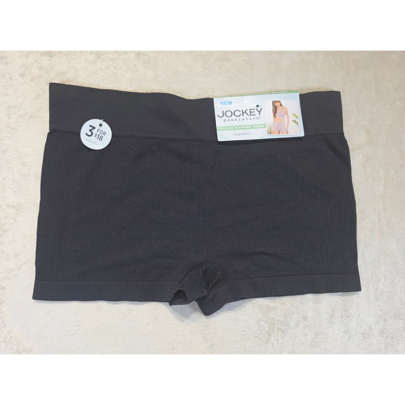 Jockey Generation Black Recycled Seamfree Ribbed Boyshort Underwear Size Medium