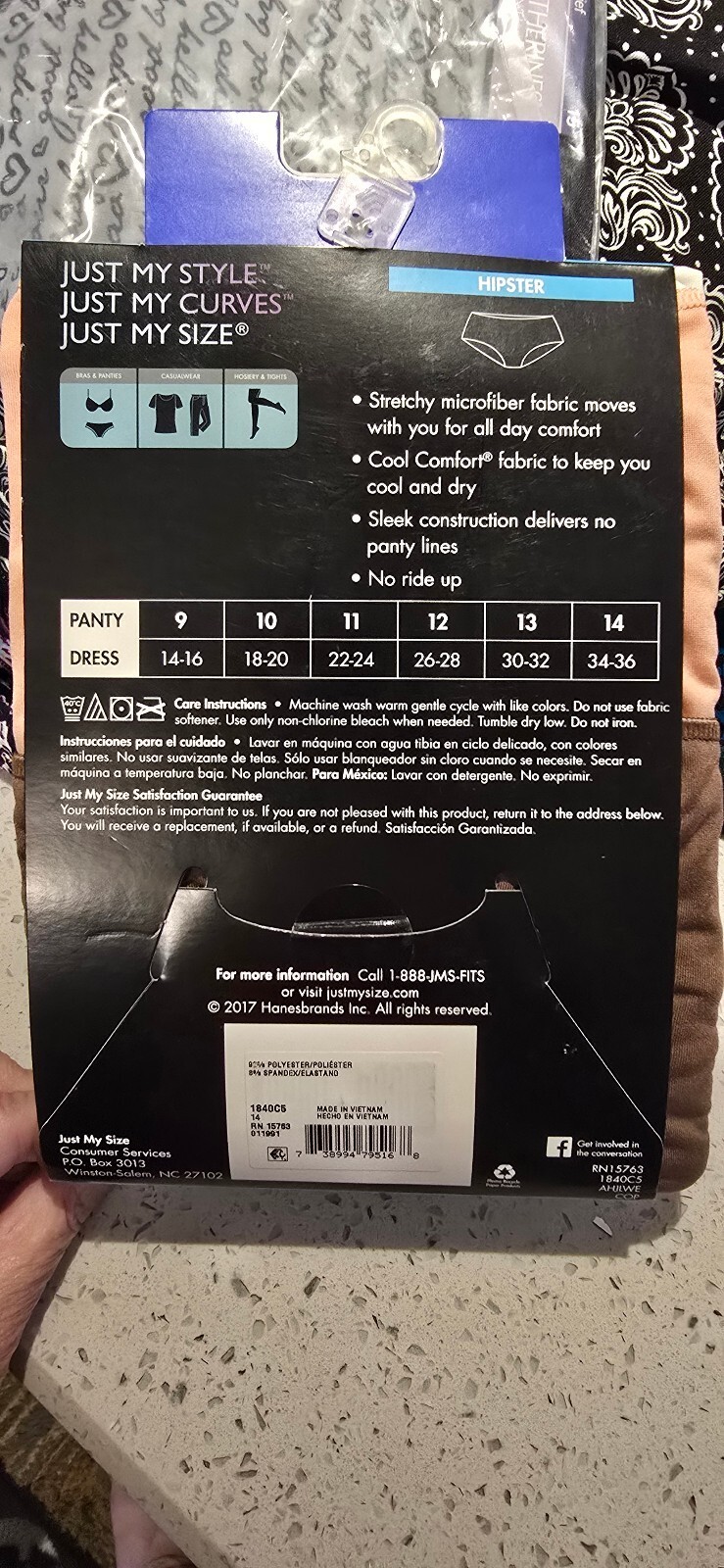 Just My Size Microfiber Smooth Stretch Hipster Panties Size 14