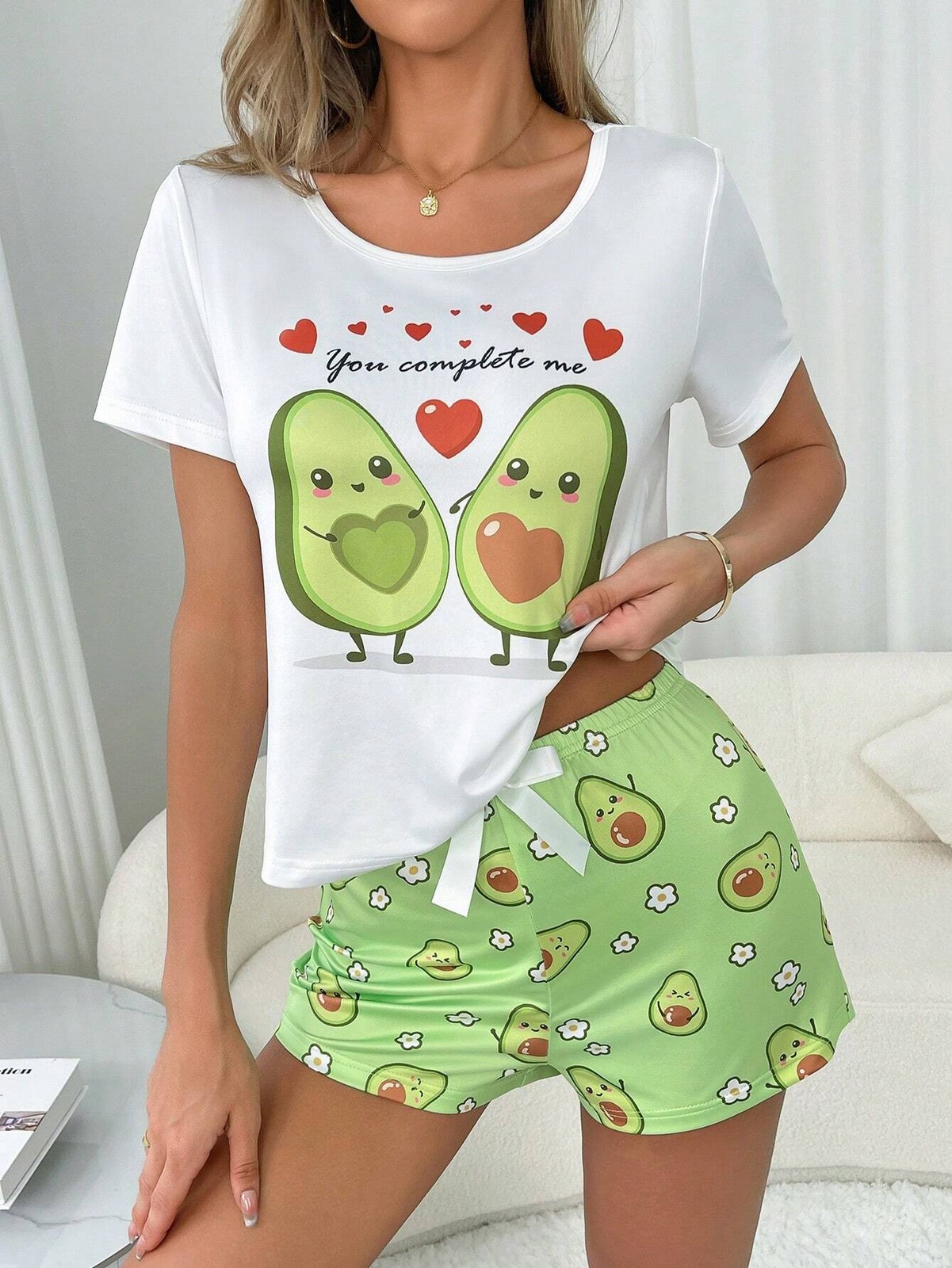 DUSKBASE avocado pattern round neck short sleeve t shirt and shorts comfy cheap24